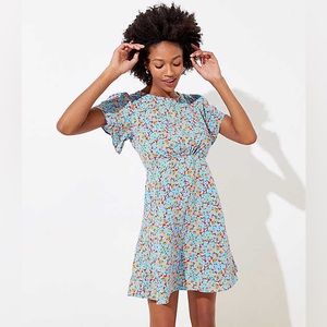 LOFT Floral Tie Back Pocket Flare Dress in Tropical Sea